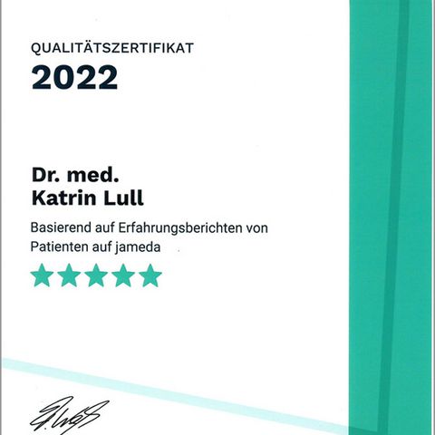 Jameda Qualitätszertifikat für Zahnärztin Doktor Lull in Fürth